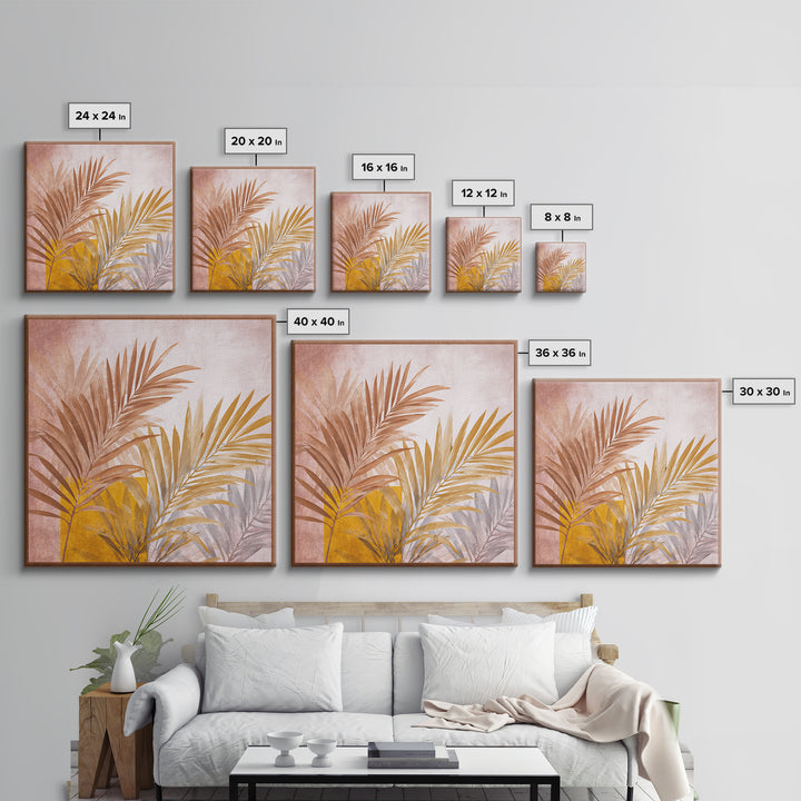Terracotta Palm Leaves Canvas Print, Boho Art, Printable Wall Art, Living Room Decor, Fine Art, Bohemian, Abstract Wall Art, BOH-1x1-77