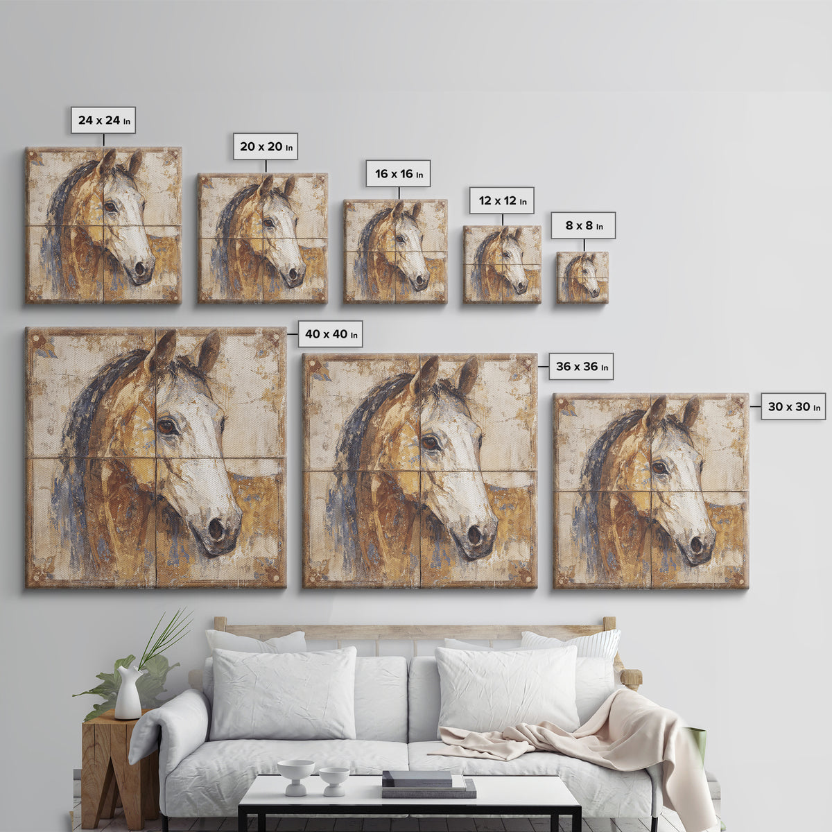 Wild Horse in Dusty Golden Light Framed Canvas Print, Boho Art, Statement Artwork, Living Room Decor, Fine Art, Bohemian, BOH-1x1-80