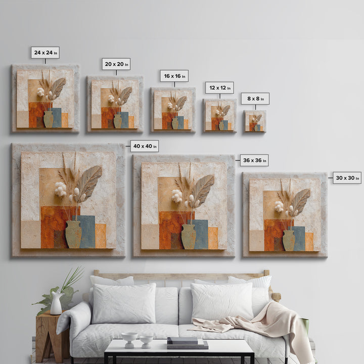 Bohemian Vase with Dried Pampas Grass Canvas Print, Boho Art, Mid Century Modern, Living Room Decor, Fine Art, Bohemian, BOH-1x1-81