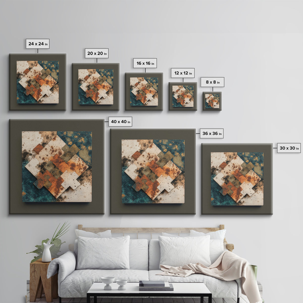 Abstract Clay Shapes Framed Canvas Print, Boho Art, Wall Art, Living Room Decor, Fine Art, Bohemian, Art Deco, Artwork, BOH-1x1-88