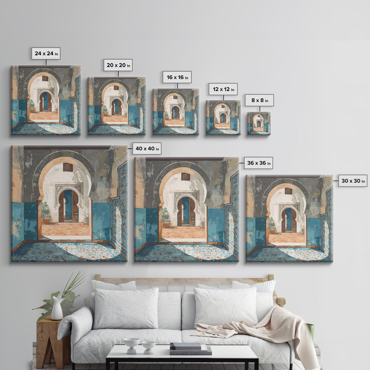 Hand Painted Moroccan Arch Canvas Print, Boho Art, Minimalist Decor, Living Room Decor, Fine Art, Bohemian, Digital Wall Art, BOH-1x1-91