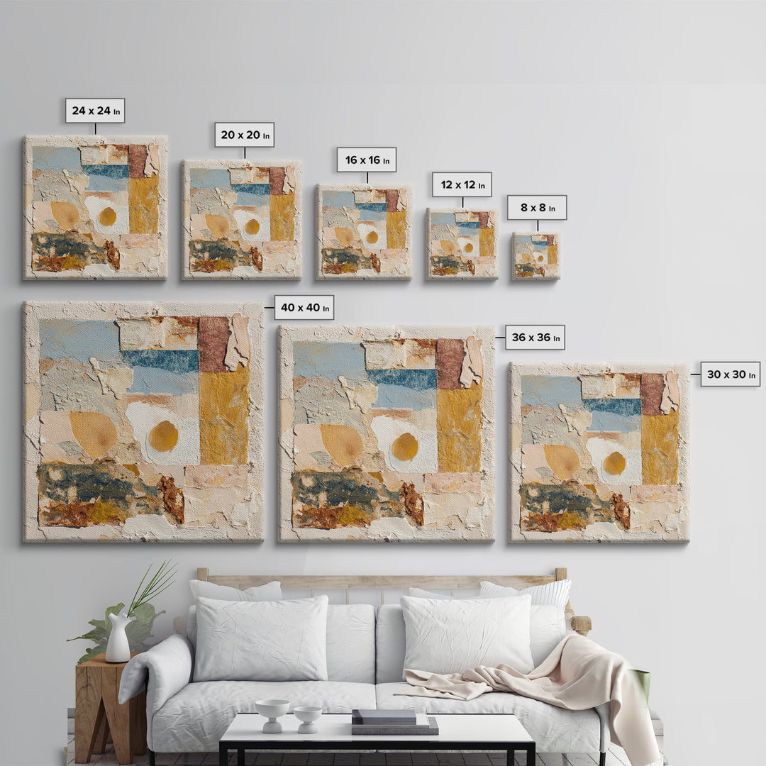 Organic Shape Collage Framed Canvas Print, Boho Art, Printable, Living Room Decor, Abstract Art, Bohemian, Abstract Wall Art, BOH-1x1-96