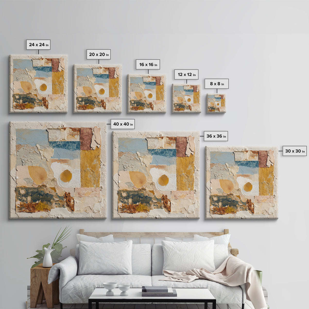 Organic Shape Collage Framed Canvas Print, Boho Art, Printable, Living Room Decor, Abstract Art, Bohemian, Abstract Wall Art, BOH-1x1-96