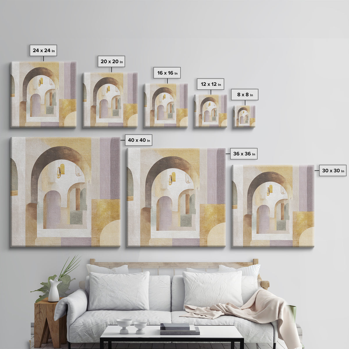 Neutral Rainbow Arches Canvas Print, Boho Art, Art Print, Living Room Decor, Fine Art, Bohemian, Digital Print, Printable Art, BOH-1x1-99