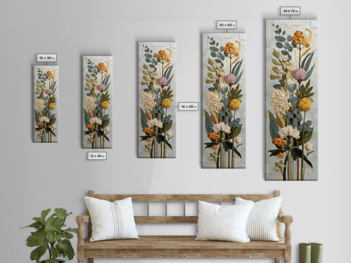 Sage Green Eucalyptus and Crescent Moon Canvas Print, Boho Art, Living Room Decor, Bohemian, Modern Decor, Fine Art Print, BOH-1x3-11