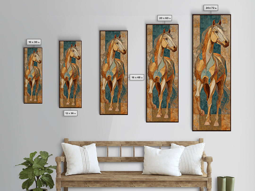 Wild Horse in Dusty Golden Light Framed Canvas Print, Boho Art, Digital Wall Art, Living Room Decor, Fine Art, Bohemian, BOH-1x3-20
