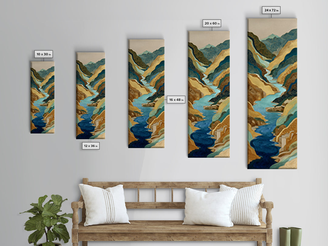 Earth Tone Mountain and River Abstraction Canvas Print, Boho Art, Wall Art Print, Living Room Decor, Fine Art, Bohemian, BOH-1x3-23