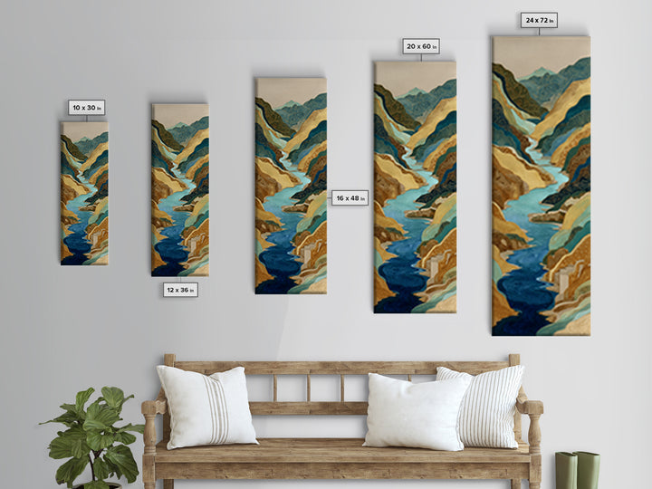 Earth Tone Mountain and River Abstraction Canvas Print, Boho Art, Wall Art Print, Living Room Decor, Fine Art, Bohemian, BOH-1x3-23