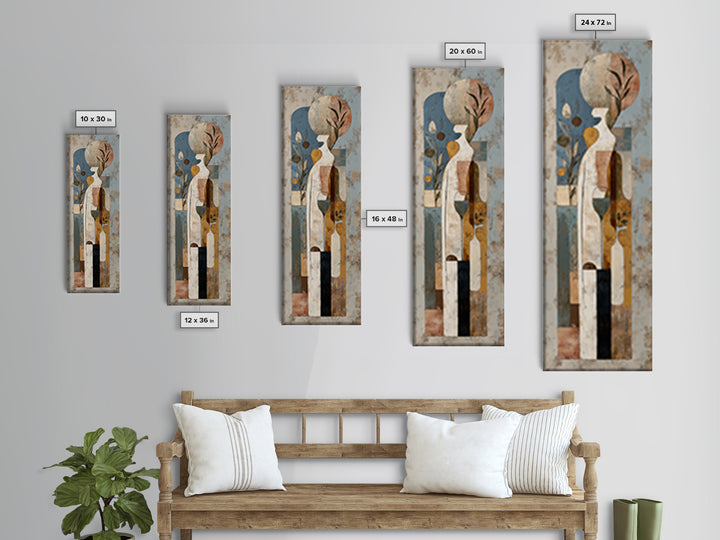 Minimal Black Line Figure Framed Canvas Print, Boho Art, Boho, Living Room Decor, Oil Painting, Bohemian, Wall Art Print, BOH-1x3-24