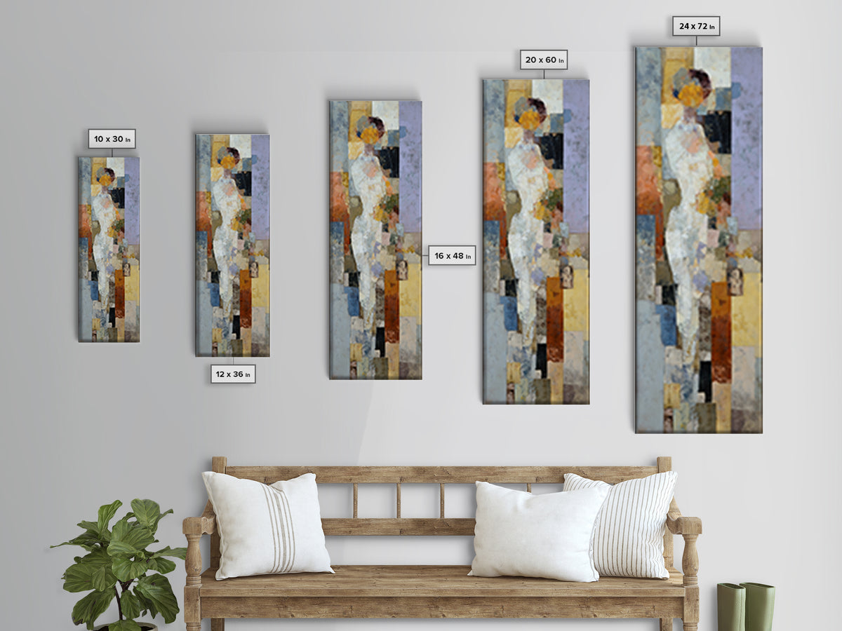 Organic Shape Collage Framed Canvas Print, Boho Art, Wallart, Living Room Decor, Abstract Art, Bohemian, Living Room Wall Art, BOH-1x3-36