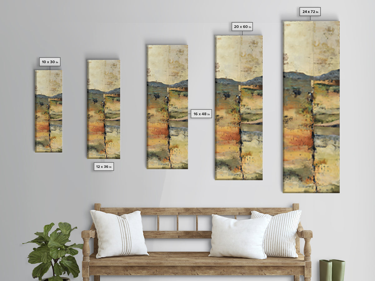 Earth Tone Mountain and River Abstraction Framed Canvas Print, Boho Art, Wall Art Set, Living Room Decor, Fine Art, Bohemian, BOH-1x3-47