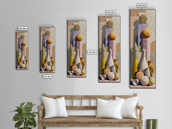 Abstract Clay Shapes Framed Canvas Print, Boho Art, Digital Print, Living Room Decor, Abstract Art, Bohemian, Gallery Decor, BOH-1x3-52