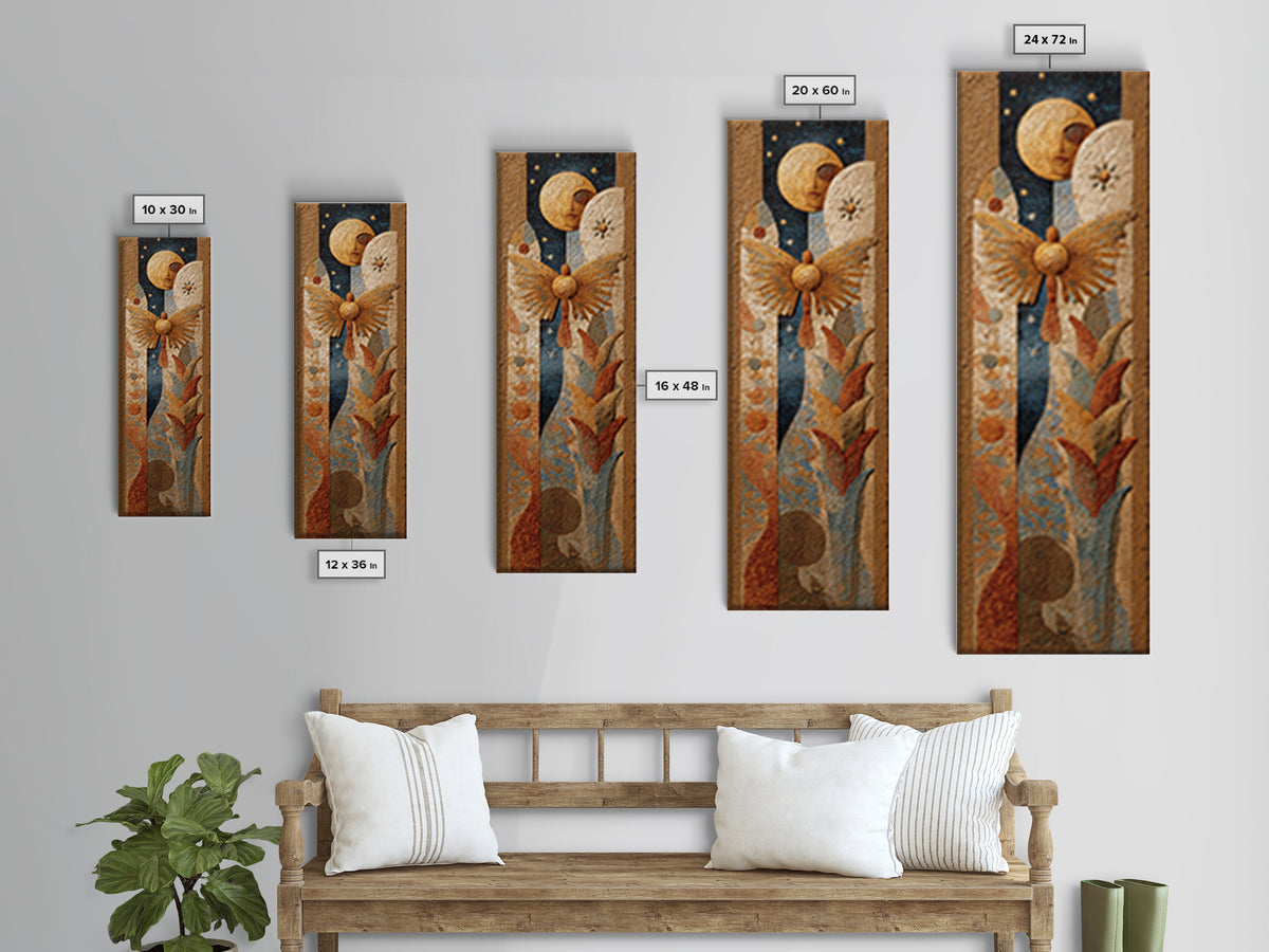 Golden Moth with Moon and Stars Framed Canvas Print, Boho Art, Prints, Living Room Decor, Fine Art, Bohemian, Abstract Art, BOH-1x3-53