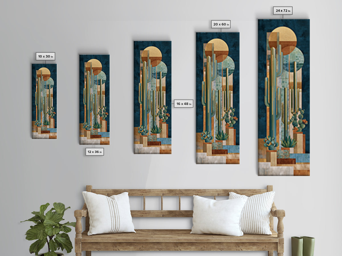 Desert Sun with Cactus and Warm Clay Framed Canvas Print, Boho Art, Boho, Living Room Decor, Fine Art, Bohemian, Wall Art Print, BOH-1x3-61