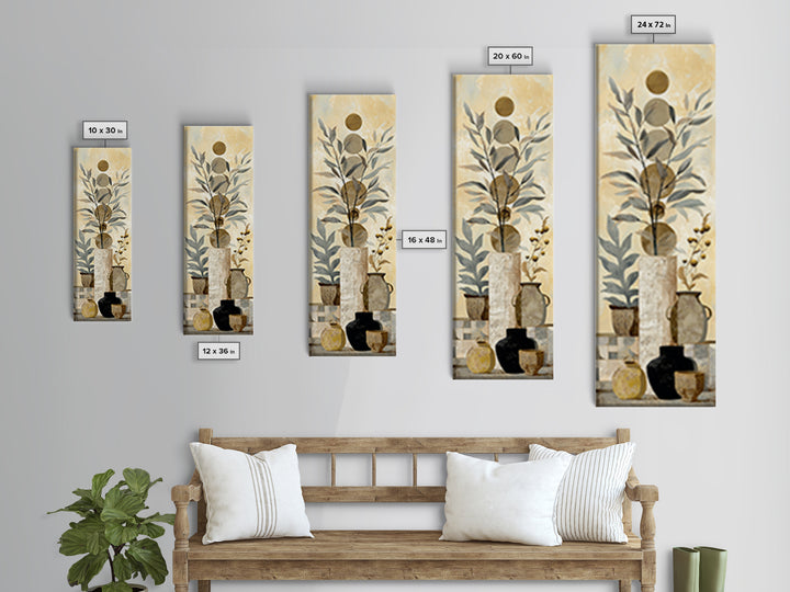 Moon Phases Above Botanical Silhouettes Framed Canvas Print, Boho Art, Living Room Decor, Oil Painting, Bohemian, BOH-1x3-62