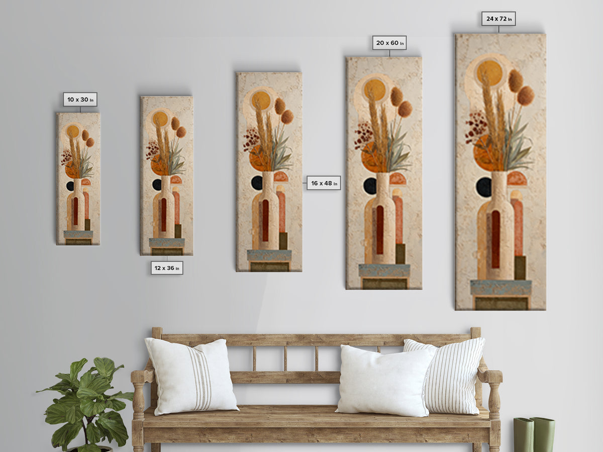 Bohemian Vase with Dried Pampas Grass Framed Canvas Print, Boho Art, Printable, Living Room Decor, Oil Painting, Bohemian, BOH-1x3-69