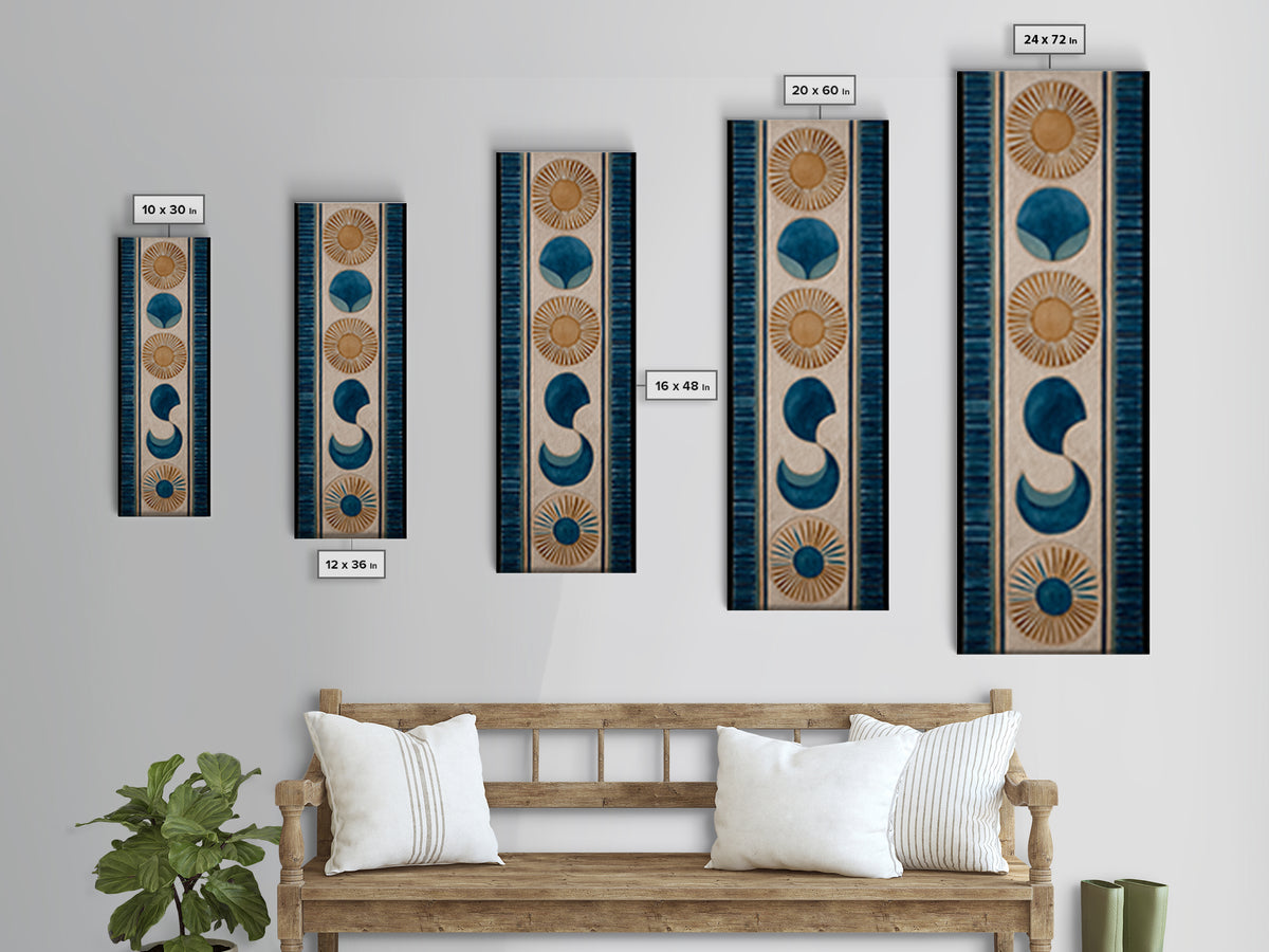 Sun and Moon Celestial Folk Motif Framed Canvas Print, Boho Art, Room Decor, Living Room Decor, Fine Art, Bohemian, Printable, BOH-1x3-70