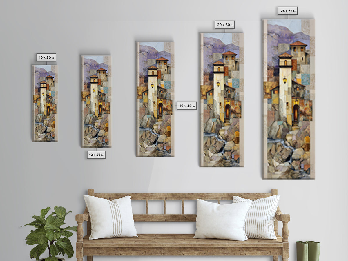 Earth Tone Mountain and River Abstraction Framed Canvas Print, Boho Art, Contemporary Art, Living Room Decor, Bohemian, BOH-1x3-71