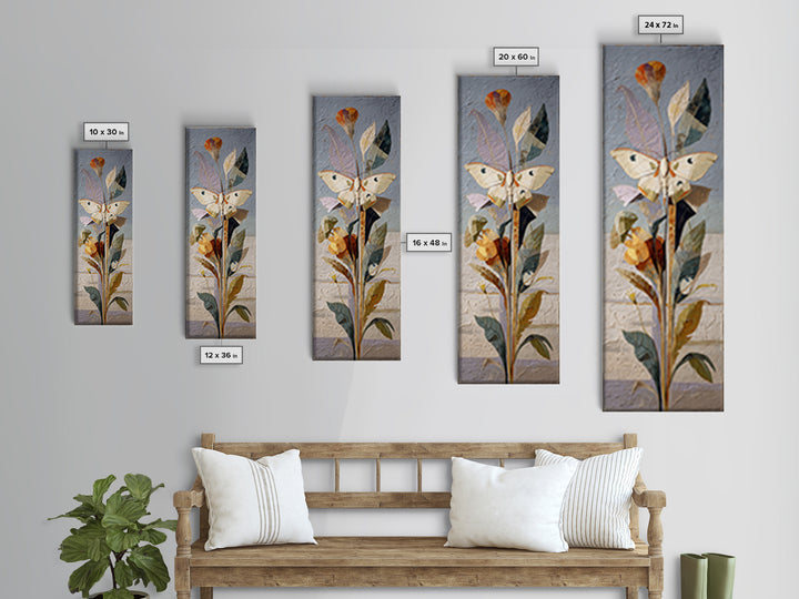 Golden Moth with Moon and Stars Canvas Print, Boho Art, Mid Century Modern, Living Room Decor, Bohemian, Boho Wall Art, BOH-1x3-77