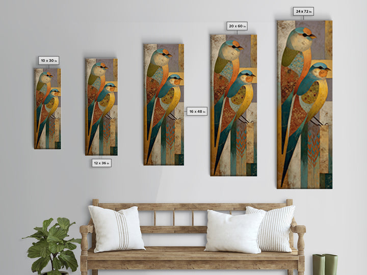 Boho Bird Pair Framed Canvas Print, Boho Art, Gallery Decor, Living Room Decor, Fine Art, Bohemian, Home Decor, Wall Decor, BOH-1x3-80