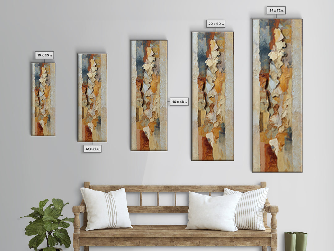 Organic Shape Collage Framed Canvas Print, Boho Art, Boho Decor, Living Room Decor, Fine Art, Bohemian, Textured Painting, BOH-1x3-84