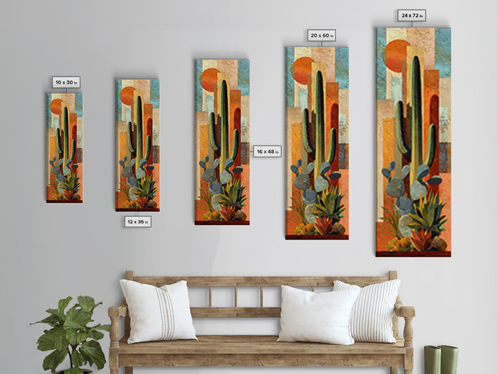 Desert Sun with Cactus and Warm Clay Canvas Print, Boho Art, Canvas Art, Living Room Decor, Fine Art, Bohemian, Wall Art Set, BOH-1x3-85