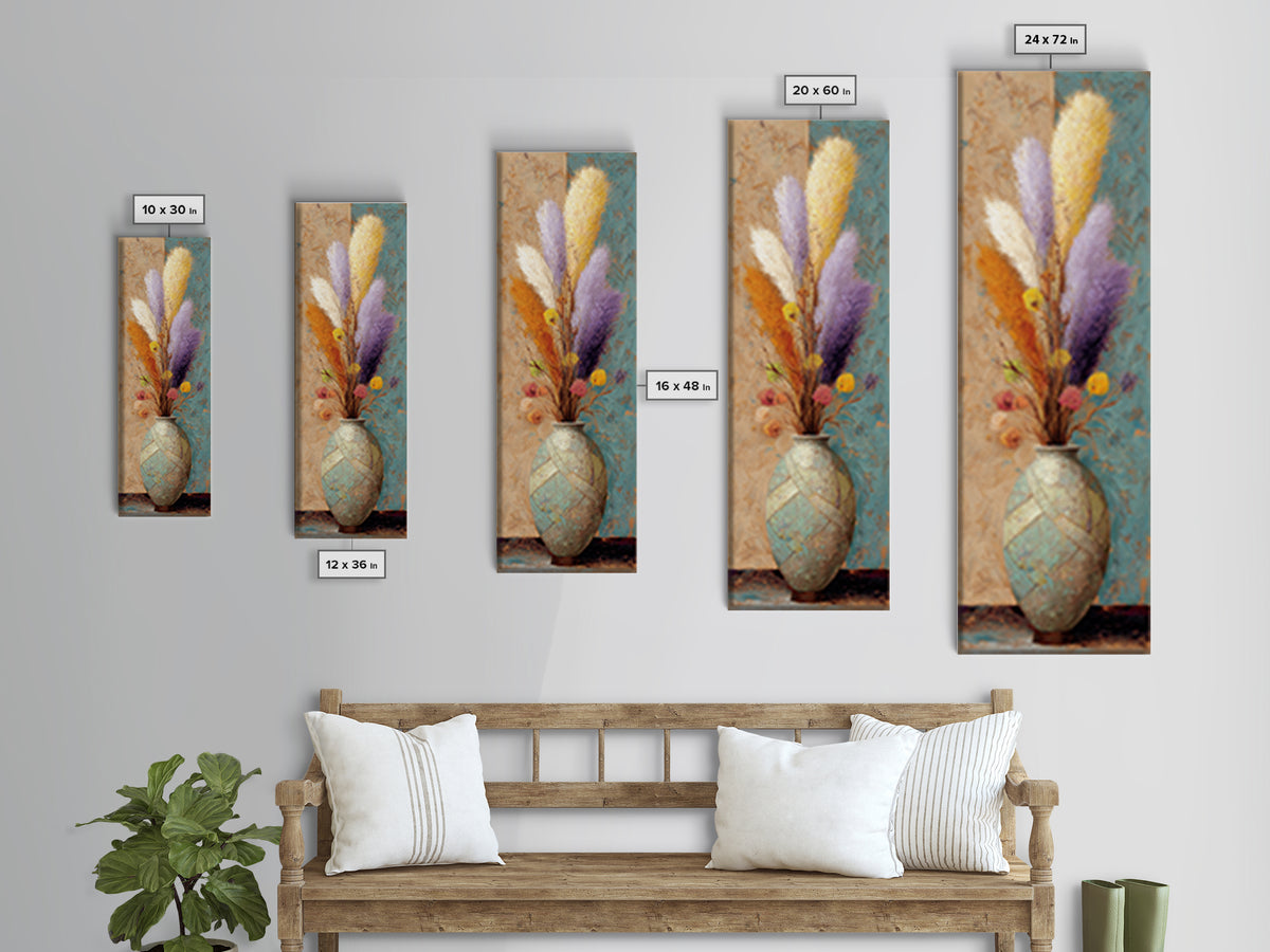Bohemian Vase with Dried Pampas Grass Canvas Print, Boho Art, Artwork, Living Room Decor, Fine Art, Bohemian, Boho Decor, BOH-1x3-93