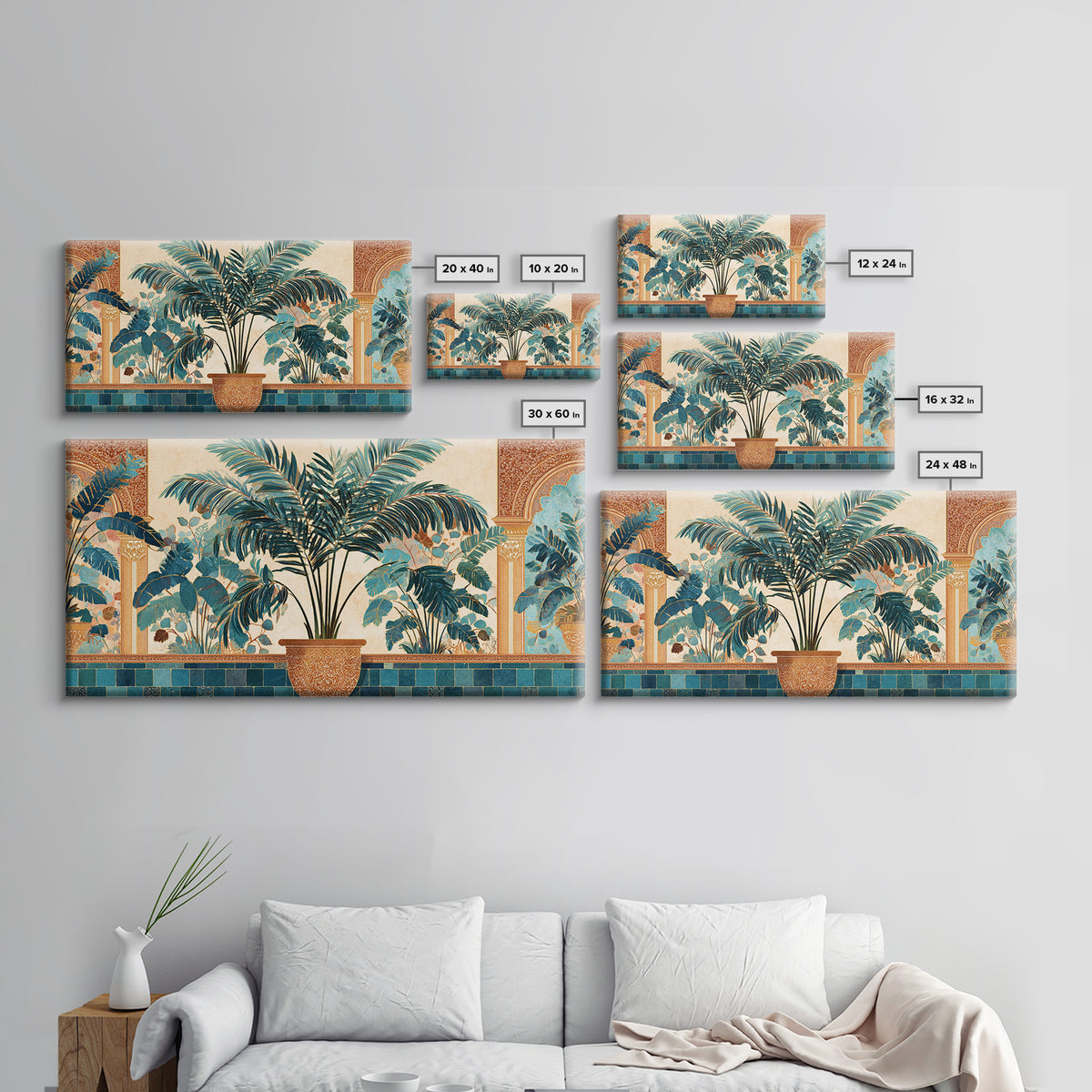 Terracotta Palm Leaves Framed Canvas Print, Boho Art, Wallart, Living Room Decor, Fine Art, Bohemian, Living Room Wall Art, BOH-2x1-1