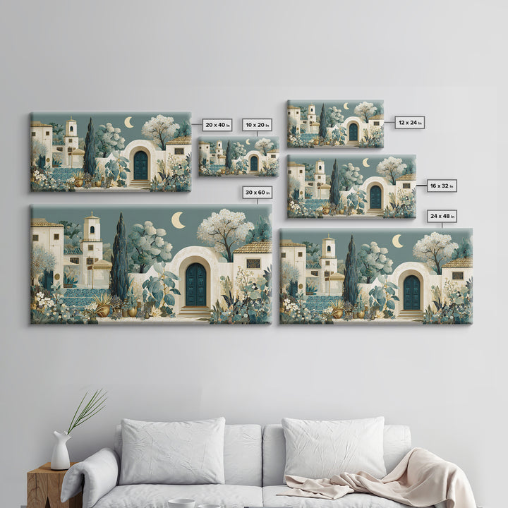 Sage Green Eucalyptus and Crescent Moon Framed Canvas Print, Boho Art, Wall Art Set, Living Room Decor, Fine Art, Bohemian, BOH-2x1-19