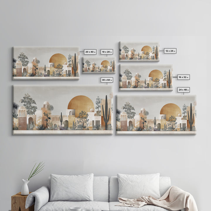 Desert Sun with Cactus and Warm Clay Canvas Print, Boho Art, Artwork, Living Room Decor, Fine Art, Bohemian, Boho Decor, BOH-2x1-21