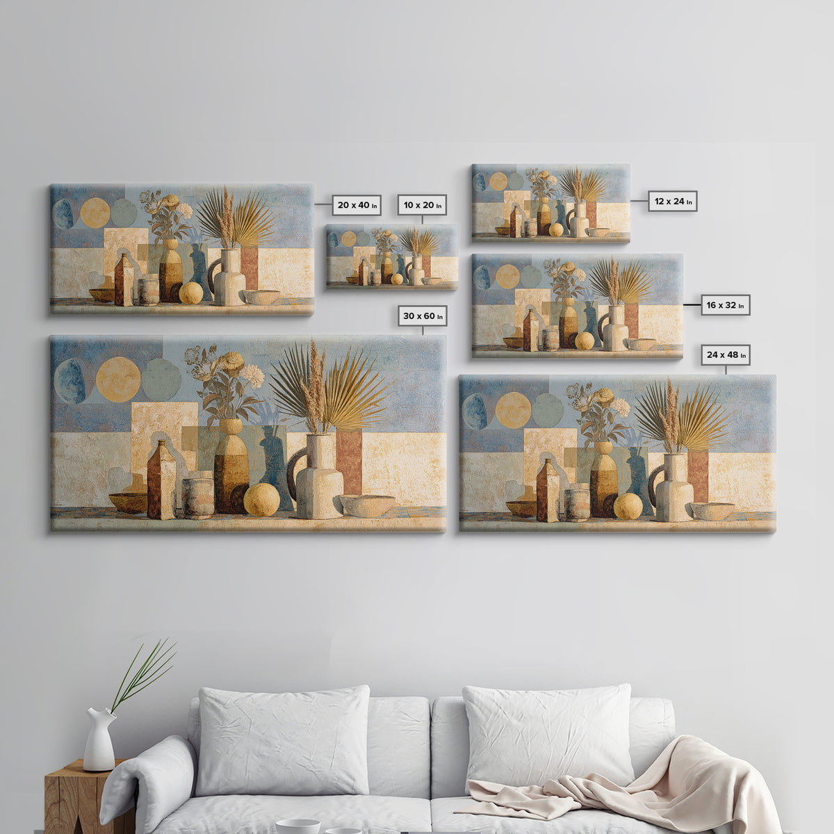 Moon Phases Above Botanical Silhouettes Canvas Print, Boho Art, Home Decor, Living Room Decor, Fine Art, Bohemian, Artwork, BOH-2x1-22