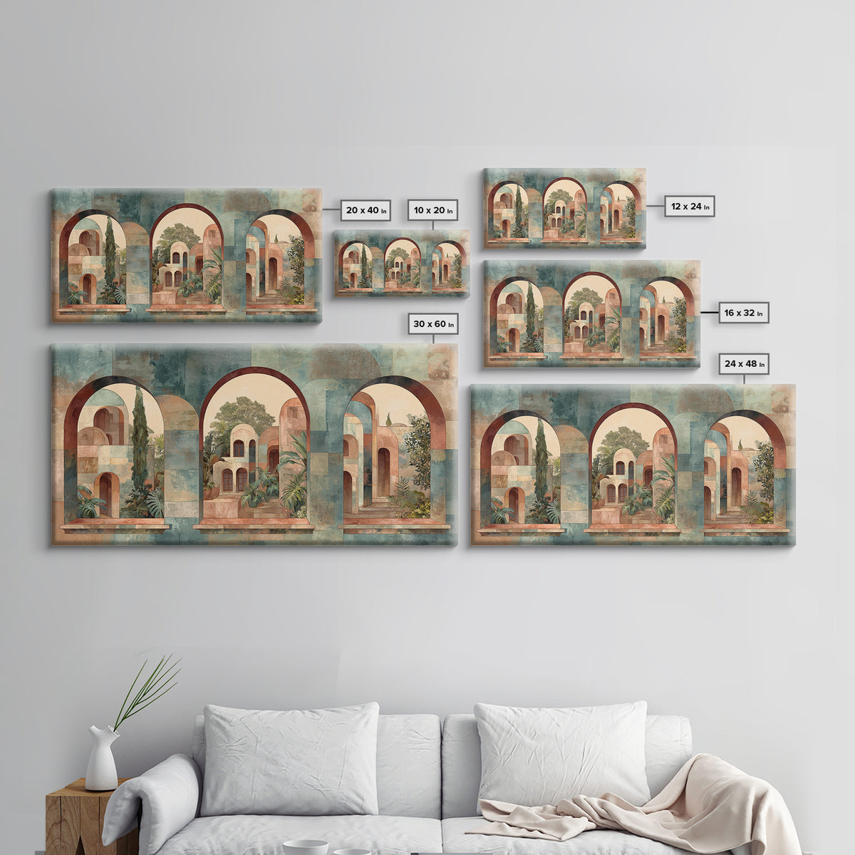 Neutral Rainbow Arches Framed Canvas Print, Boho Art, Boho, Living Room Decor, Abstract Art, Bohemian, Wall Art Print, BOH-2x1-23