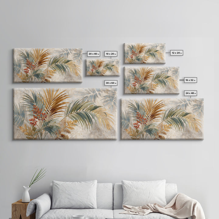 Terracotta Palm Leaves Framed Canvas Print, Boho Art, Wallart, Living Room Decor, Fine Art, Bohemian, Living Room Wall Art, BOH-2x1-25