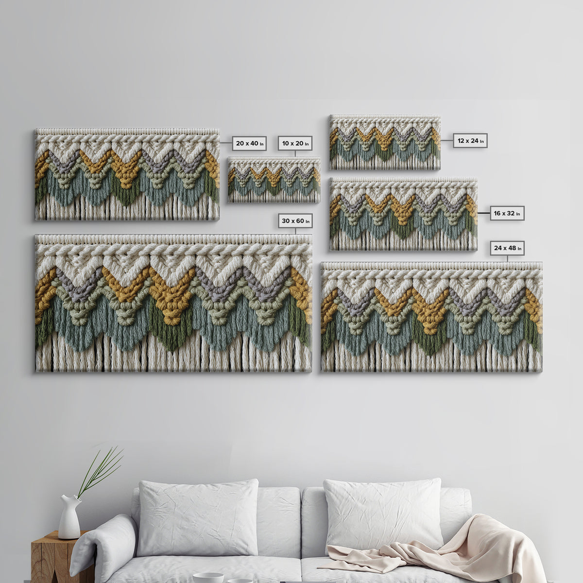 Macrame Geometric Fringe Pattern Framed Canvas Print, Boho Art, Room Decor, Living Room Decor, Fine Art, Bohemian, Printable, BOH-2x1-27