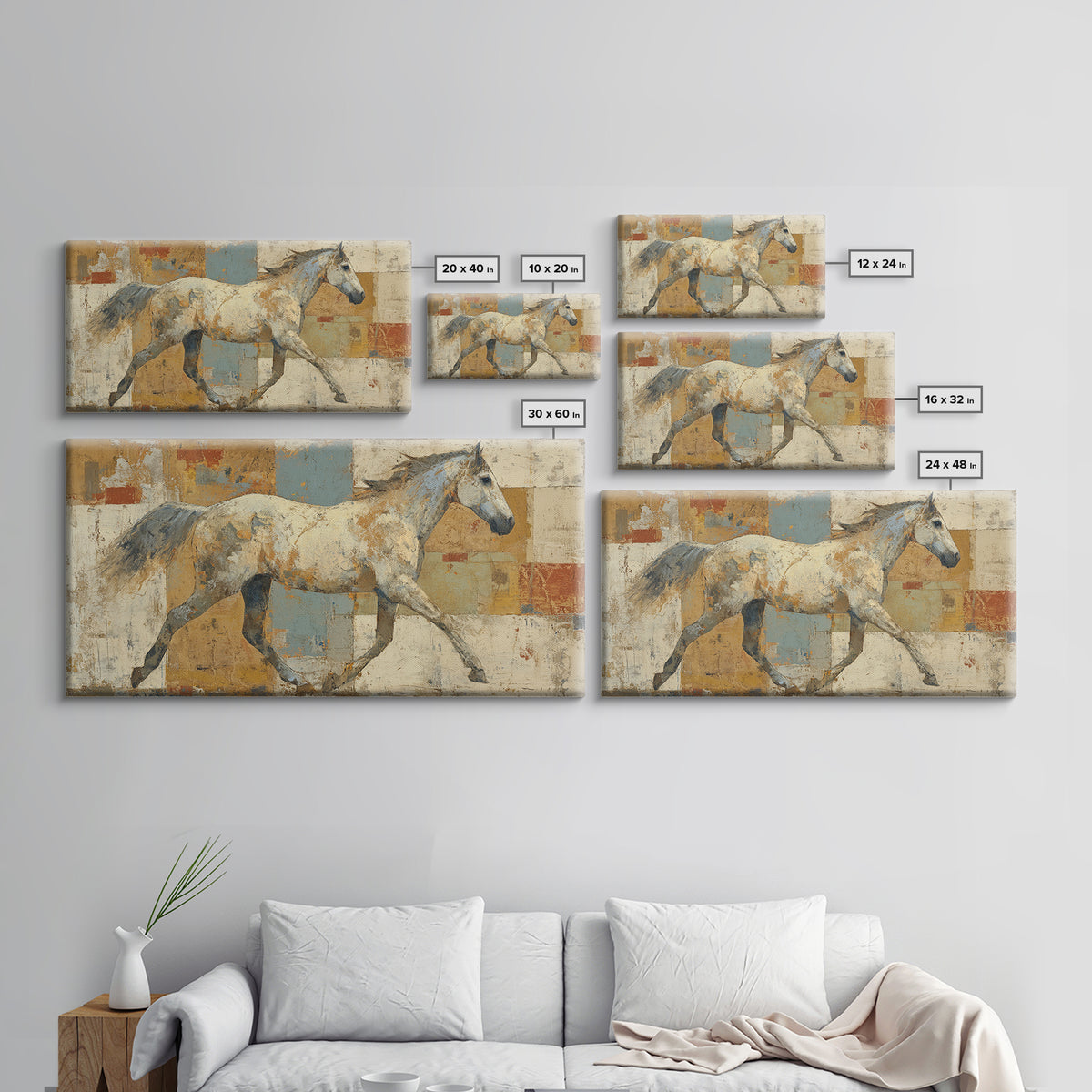 Wild Horse in Dusty Golden Light Framed Canvas Print, Boho Art, Wall Art, Living Room Decor, Fine Art, Bohemian, Art Deco, BOH-2x1-28