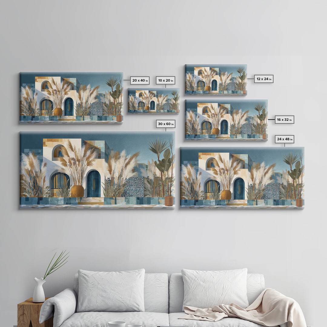 Bohemian Vase with Dried Pampas Grass Framed Canvas Print, Boho Art, Art Nouveau, Living Room Decor, Watercolor Art, Bohemian, BOH-2x1-29