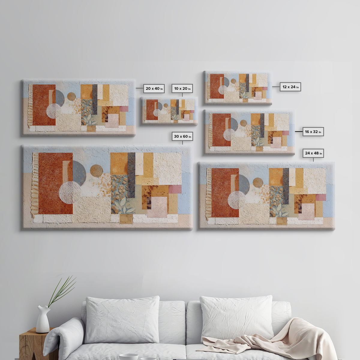 Macrame Geometric Fringe Pattern Framed Canvas Print, Boho Art, Wallart, Living Room Decor, Bohemian, Living Room Wall Art, BOH-2x1-3