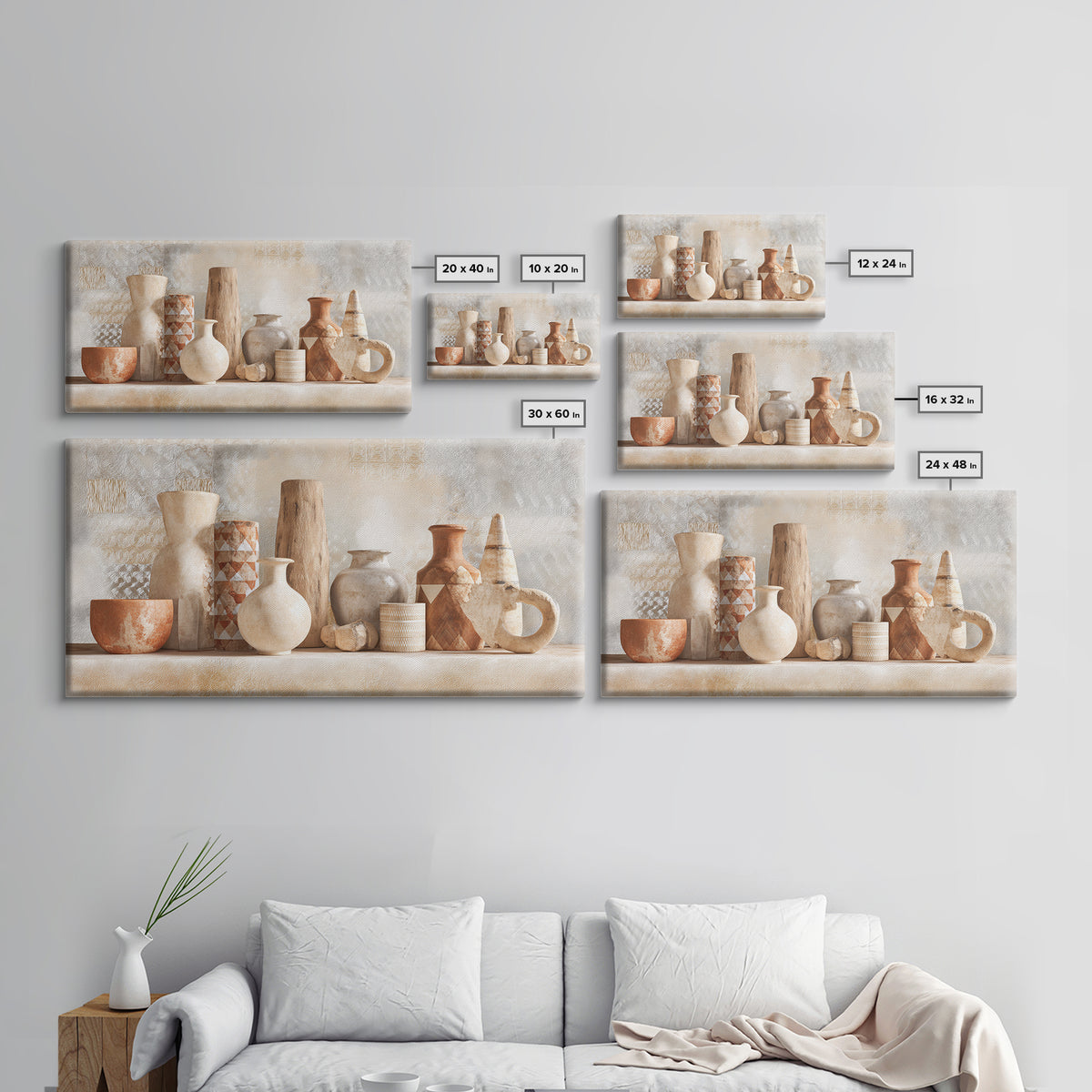 Tribal Neutral Pattern Framed Canvas Print, Boho Art, Prints, Living Room Decor, Fine Art, Bohemian, Abstract Art, Canvas Art, BOH-2x1-34