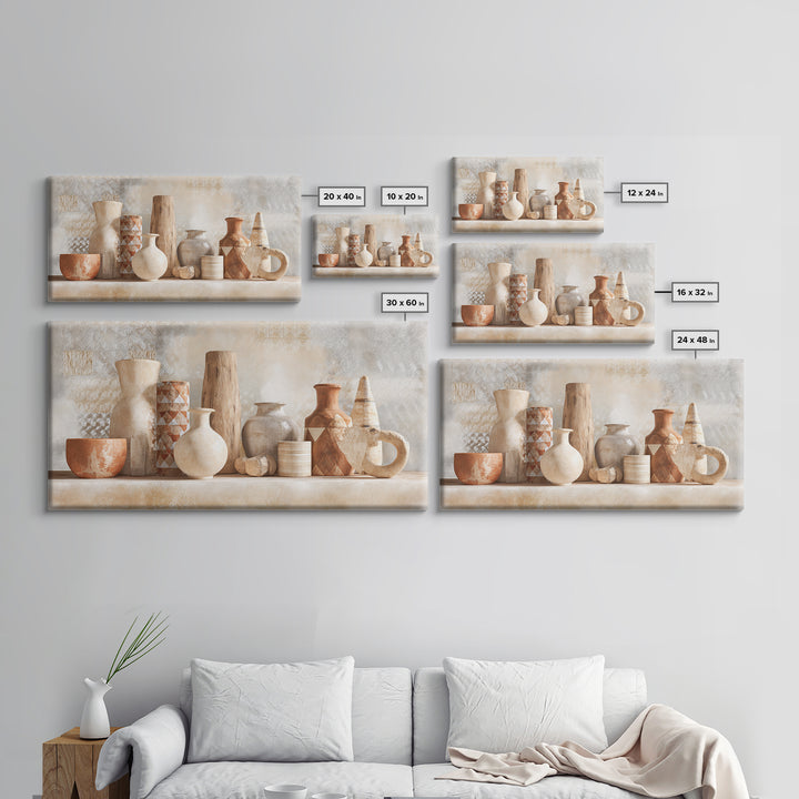 Tribal Neutral Pattern Framed Canvas Print, Boho Art, Prints, Living Room Decor, Fine Art, Bohemian, Abstract Art, Canvas Art, BOH-2x1-34