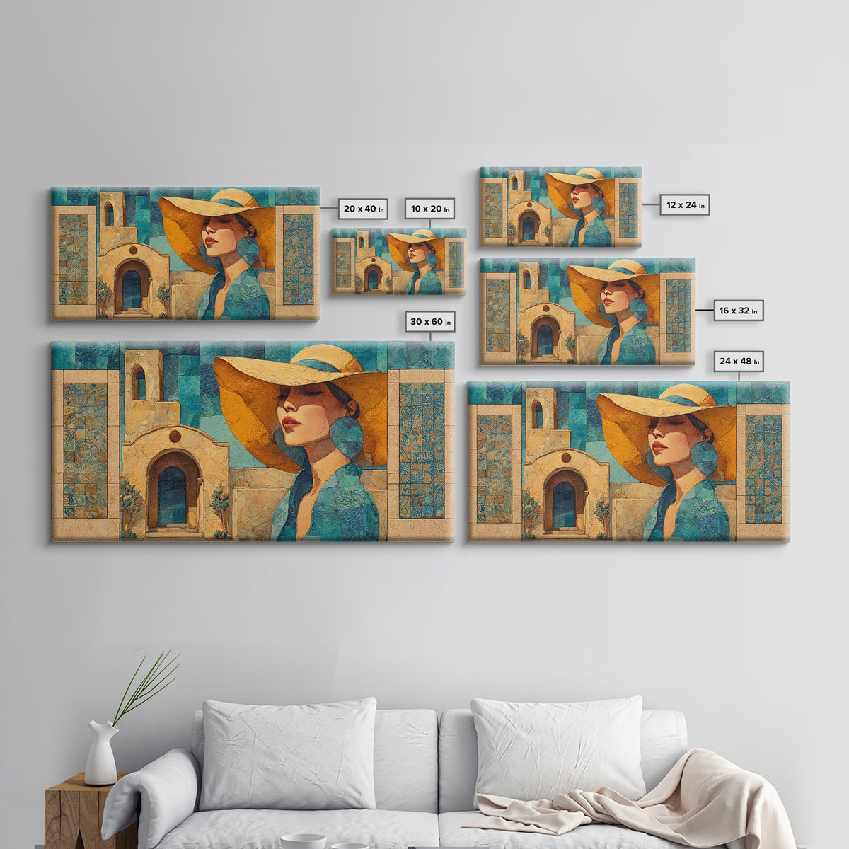 Desert Woman Portrait Framed Canvas Print, Boho Art, Wall Decor, Living Room Decor, Oil Painting, Bohemian, Art Nouveau, BOH-2x1-35