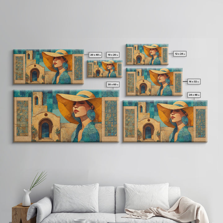 Desert Woman Portrait Framed Canvas Print, Boho Art, Wall Decor, Living Room Decor, Oil Painting, Bohemian, Art Nouveau, BOH-2x1-35