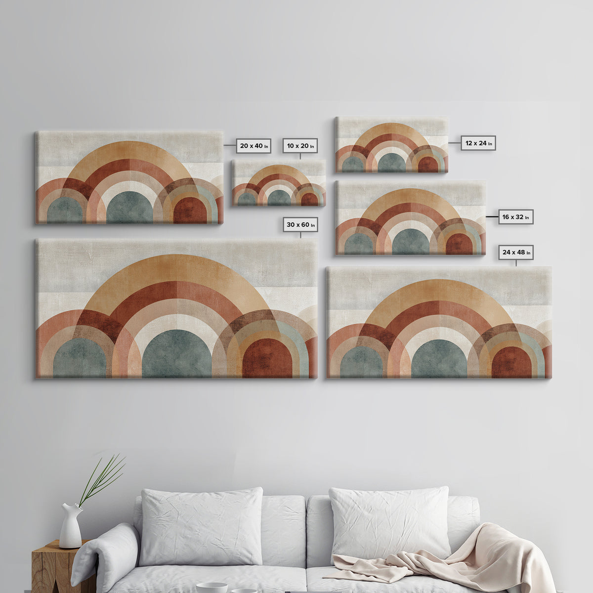 Neutral Rainbow Arches Canvas Print, Boho Art, Canvas Art, Living Room Decor, Abstract Art, Bohemian, Wall Art Set, BOH-2x1-47
