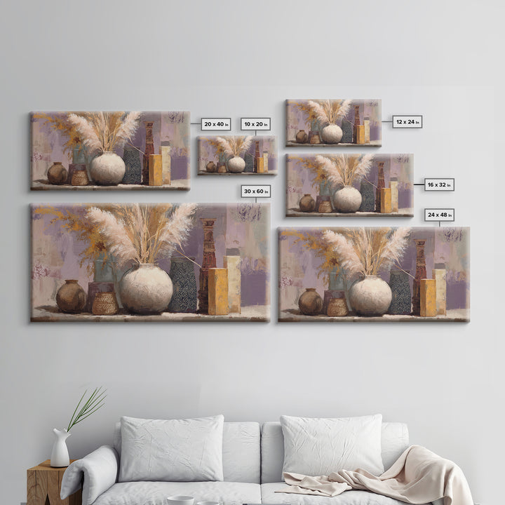 Bohemian Vase with Dried Pampas Grass Framed Canvas Print, Boho Art, Art Nouveau, Living Room Decor, Watercolor Art, Bohemian, BOH-2x1-5