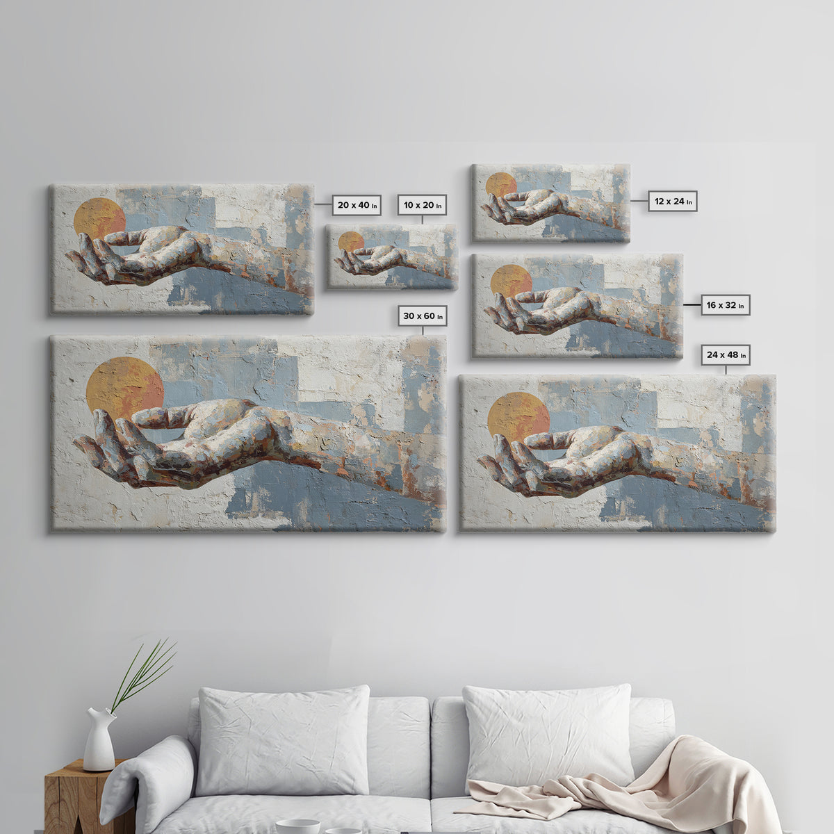 Mystic Hand Holding a Tiny Sun Framed Canvas Print, Boho Art, Printable, Living Room Decor, Bohemian, Abstract Wall Art, BOH-2x1-50