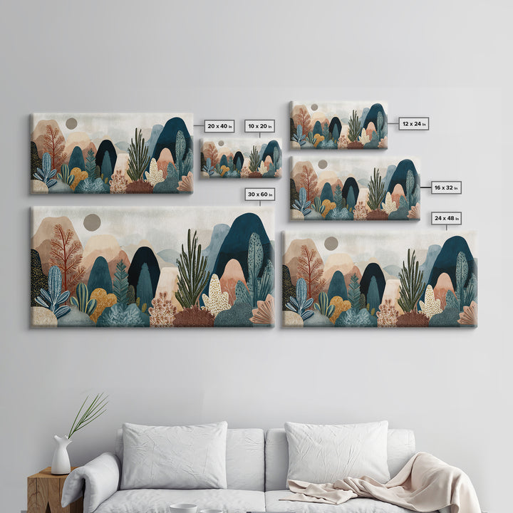 Earth Tone Mountain and River Abstraction Framed Canvas Print, Boho Art, Printable, Living Room Decor, Fine Art, Bohemian, BOH-2x1-7