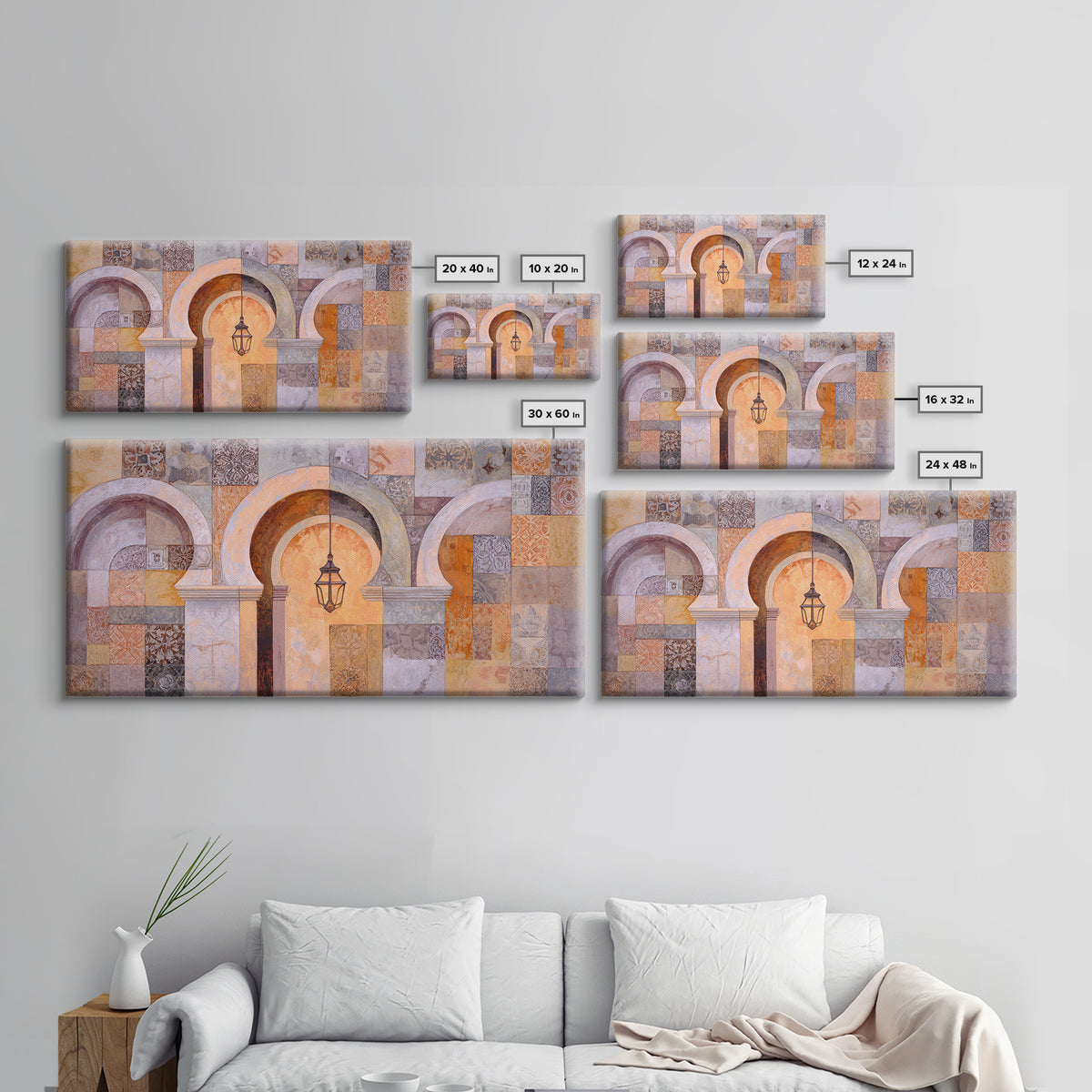 Neutral Rainbow Arches Canvas Print, Boho Art, Set of 3 Prints, Living Room Decor, Fine Art, Bohemian, Contemporary Art, BOH-2x1-71