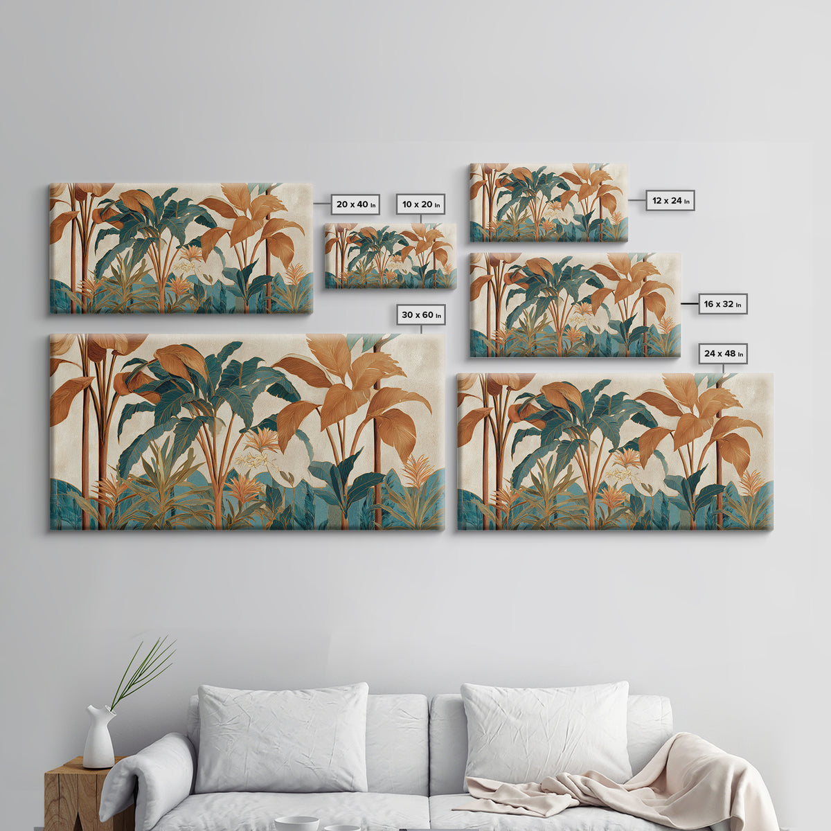 Terracotta Palm Leaves Canvas Print, Boho Art, Living Room Decor, Bohemian, Modern Decor, Fine Art Print, Statement Artwork, BOH-2x1-73