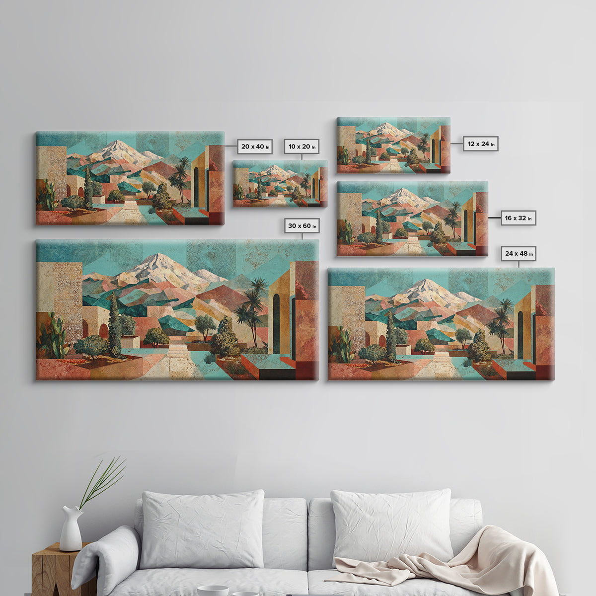 Earth Tone Mountain and River Abstraction Framed Canvas Print, Boho Art, Gallery Decor, Living Room Decor, Fine Art, Bohemian, BOH-2x1-79