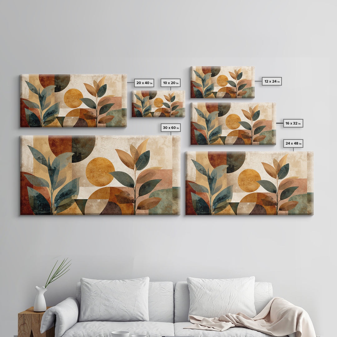 Moon Phases Above Botanical Silhouettes Canvas Print, Boho Art, Art Deco, Living Room Decor, Oil Painting, Bohemian, BOH-2x1-94