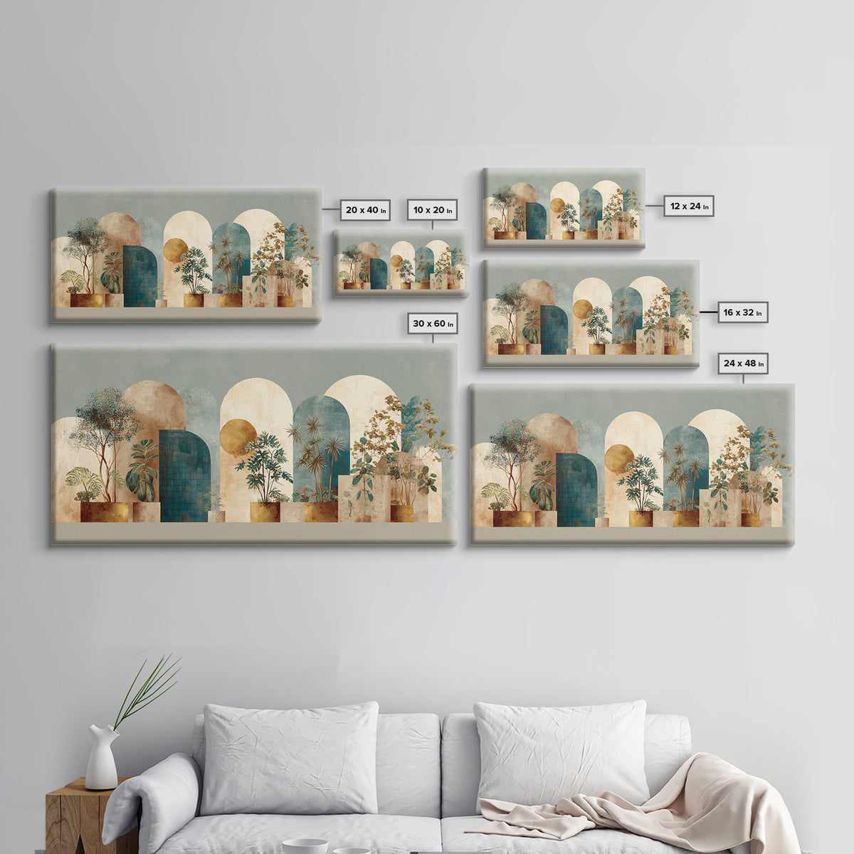 Neutral Rainbow Arches Framed Canvas Print, Boho Art, Statement Artwork, Living Room Decor, Fine Art, Bohemian, Art Prints, BOH-2x1-95
